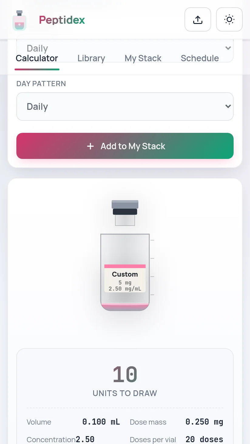 A frame from Peptidex — Peptide Dosing