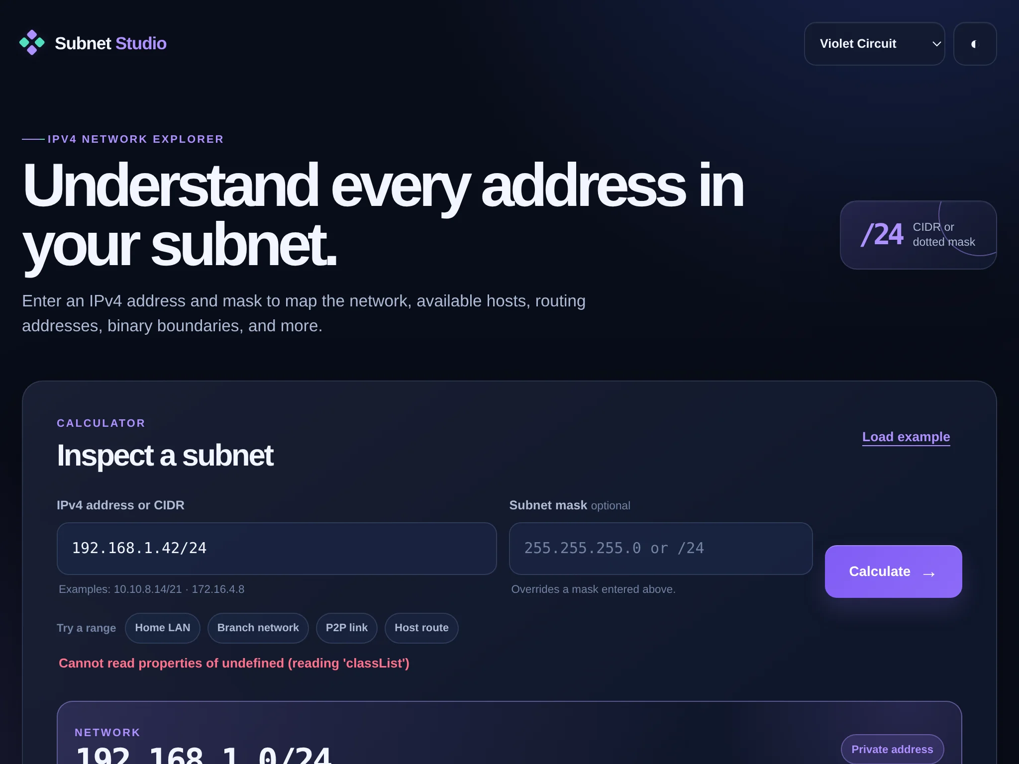 A frame from Subnet Studio — IPv4