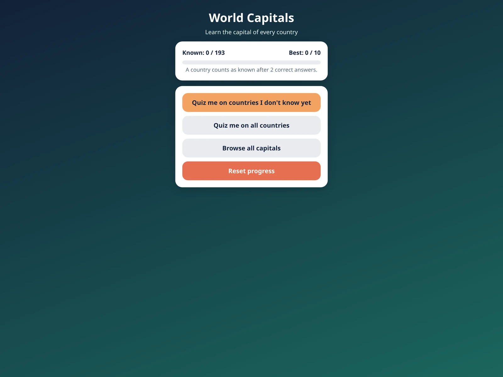 A frame from World Capitals Quiz