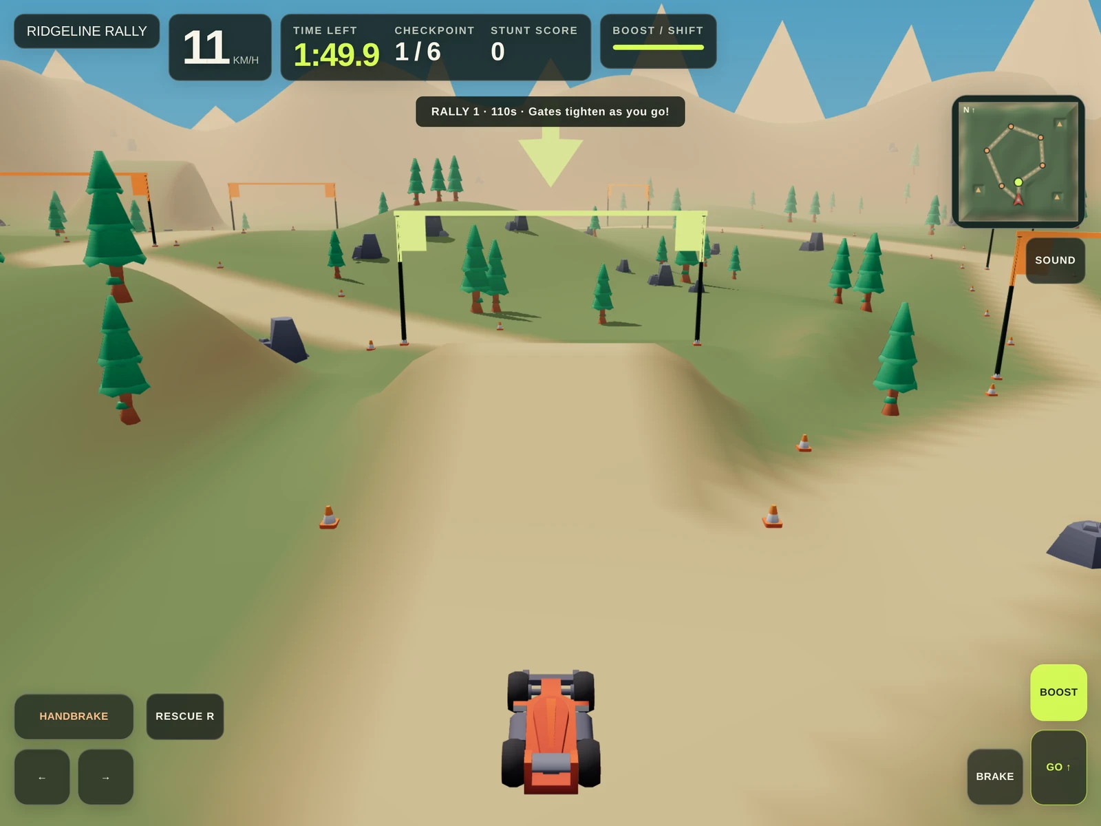 A frame from Ridgeline Open World Rally