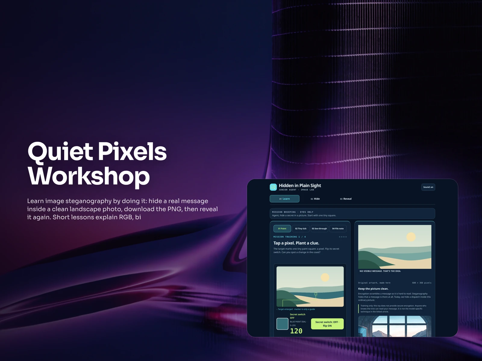 A frame from Quiet Pixels Workshop