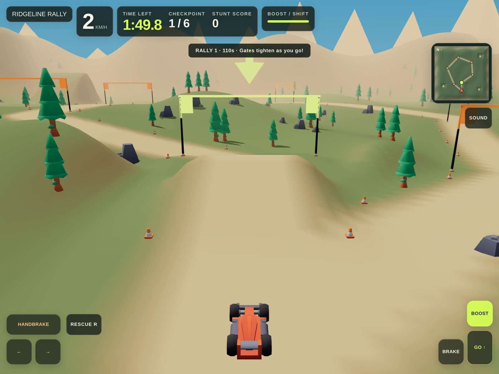 A frame from Ridgeline Open World Rally