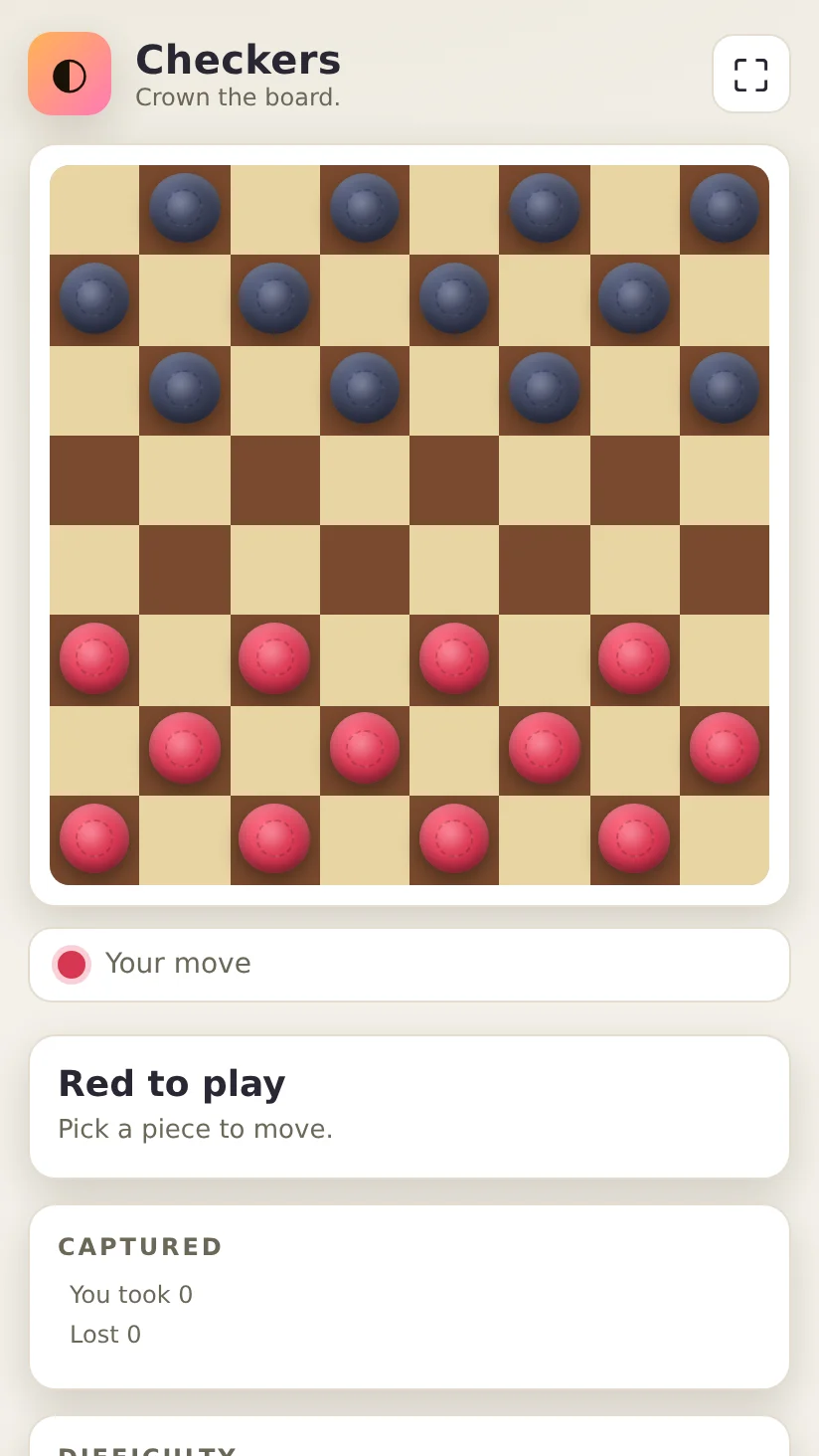 A frame from Checkers — Crown the Board