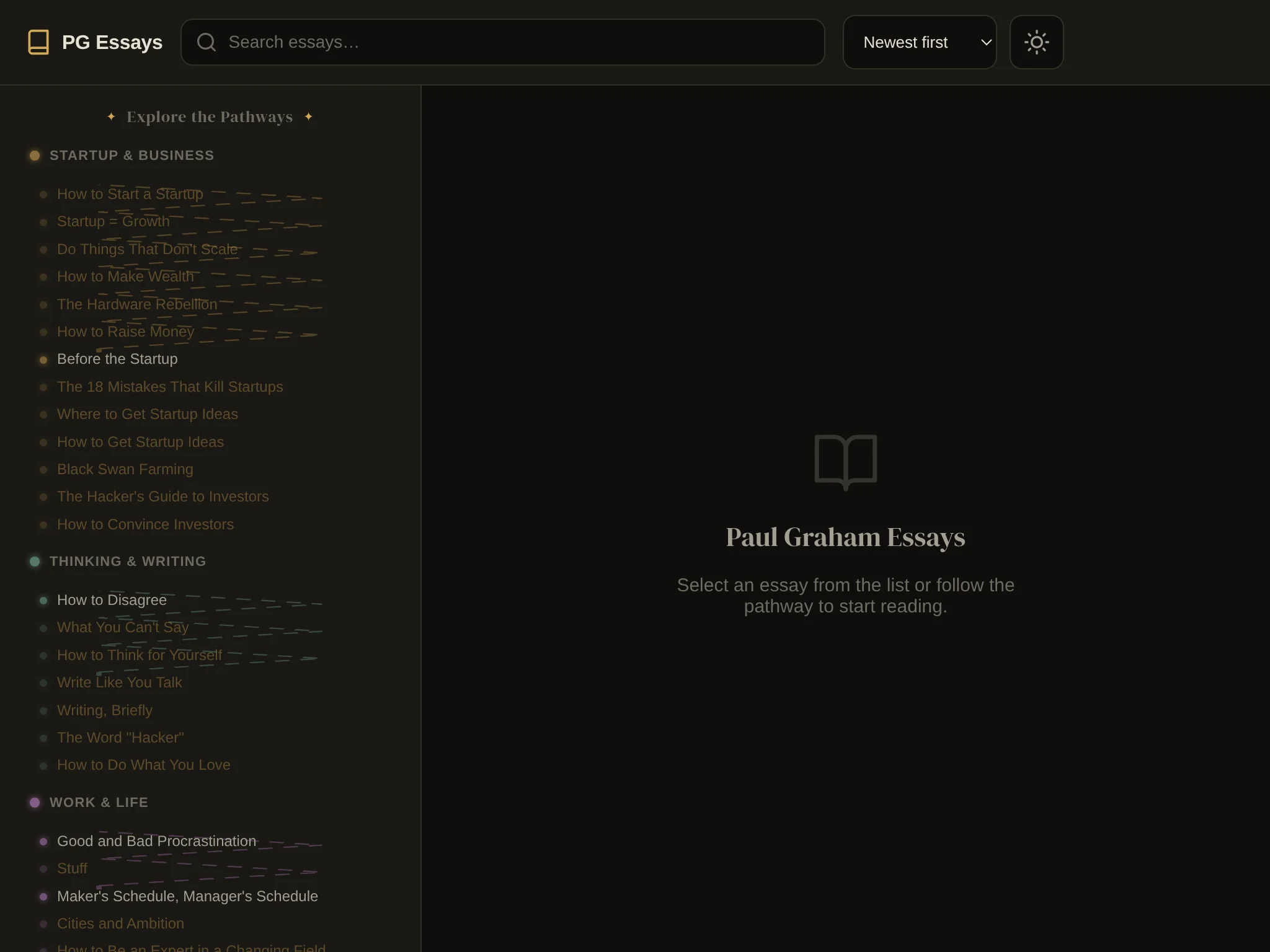 A frame from PG Essays Explorer