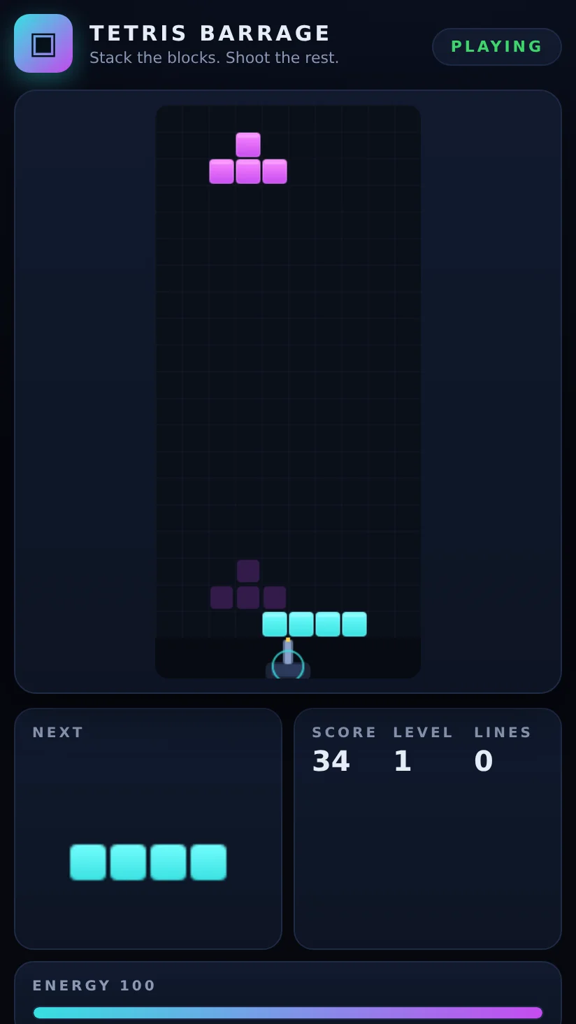 A frame from Tetris Barrage