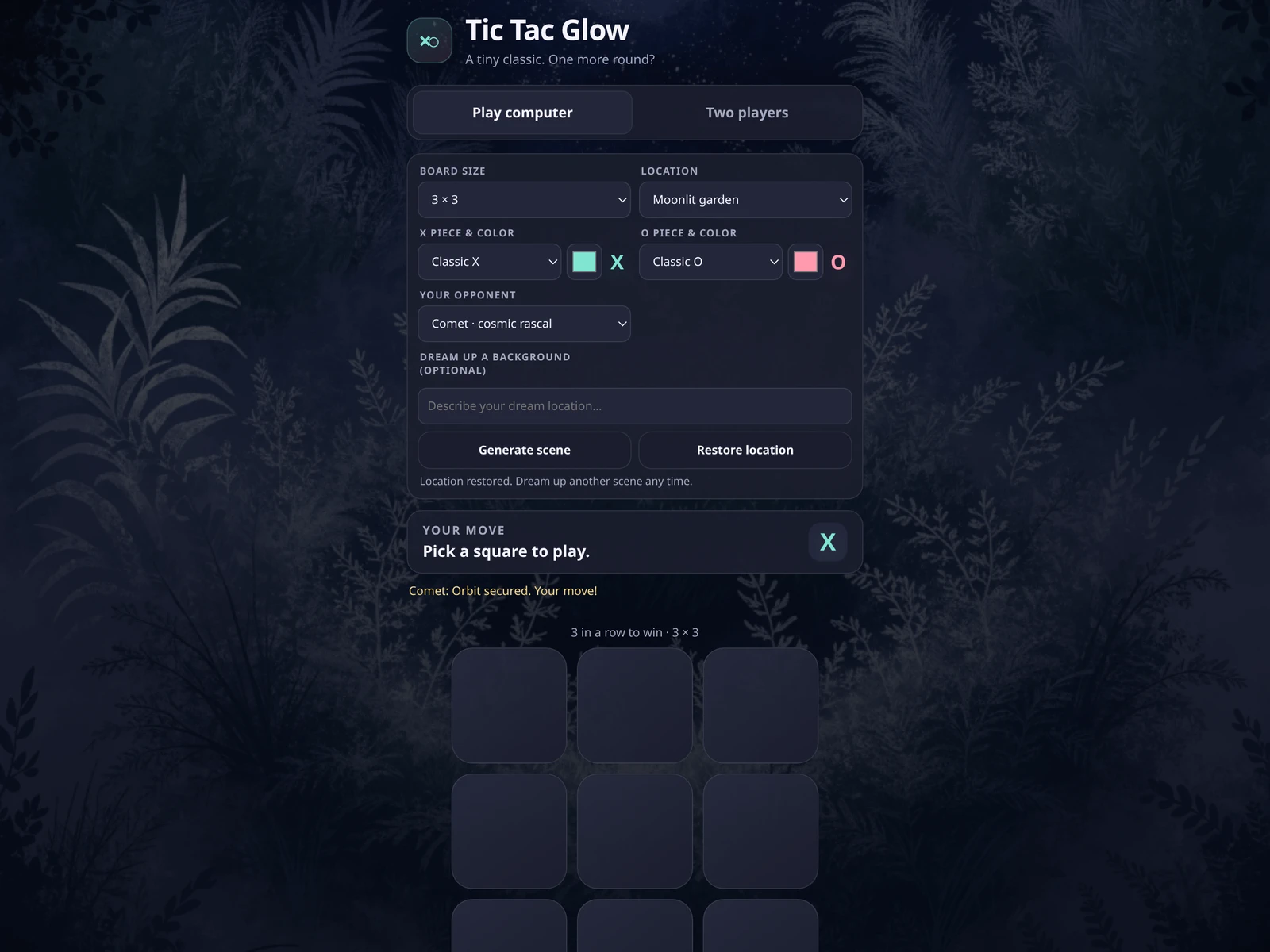 A frame from Tic Tac Glow