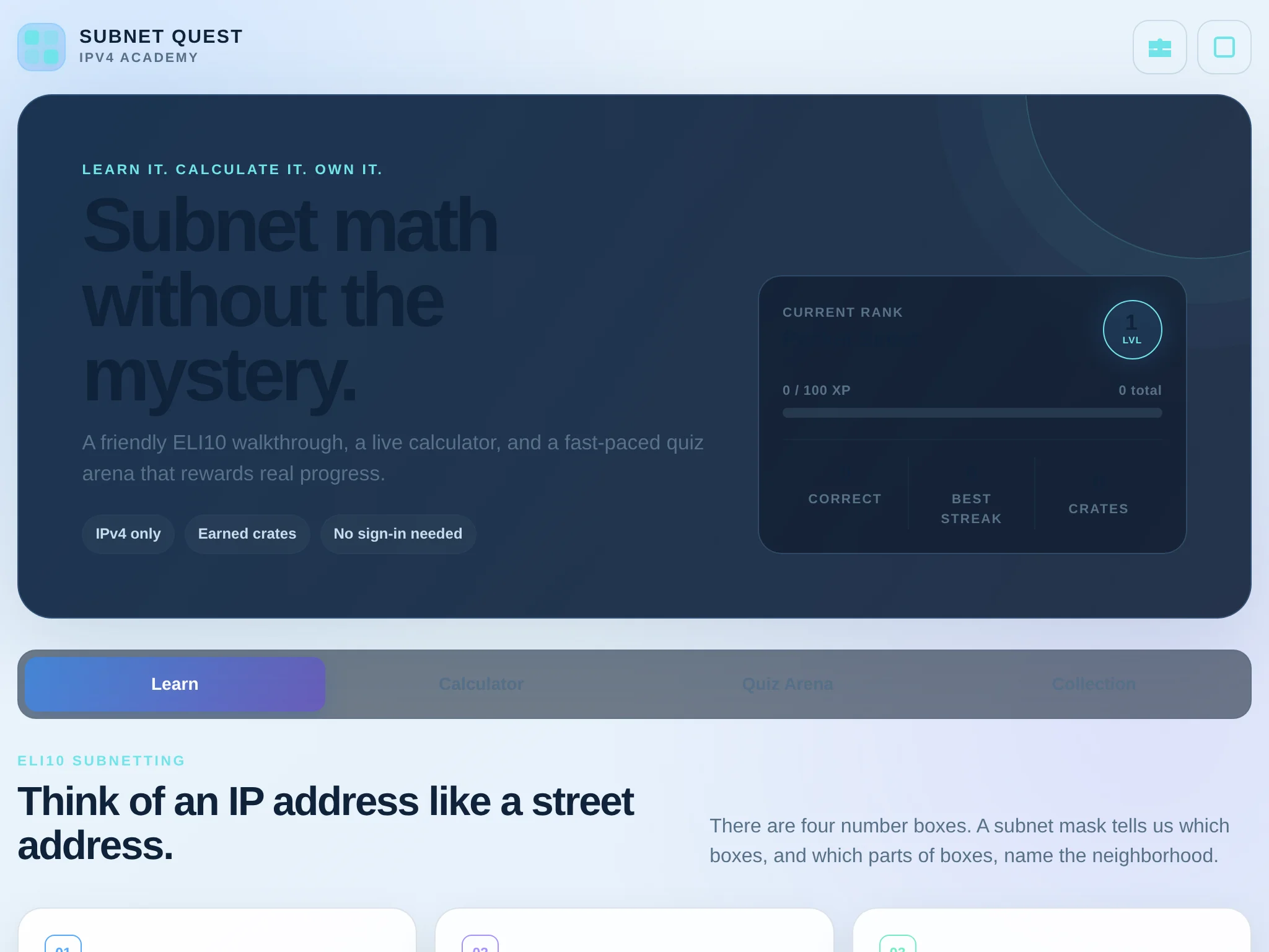 A frame from Subnet Quiz