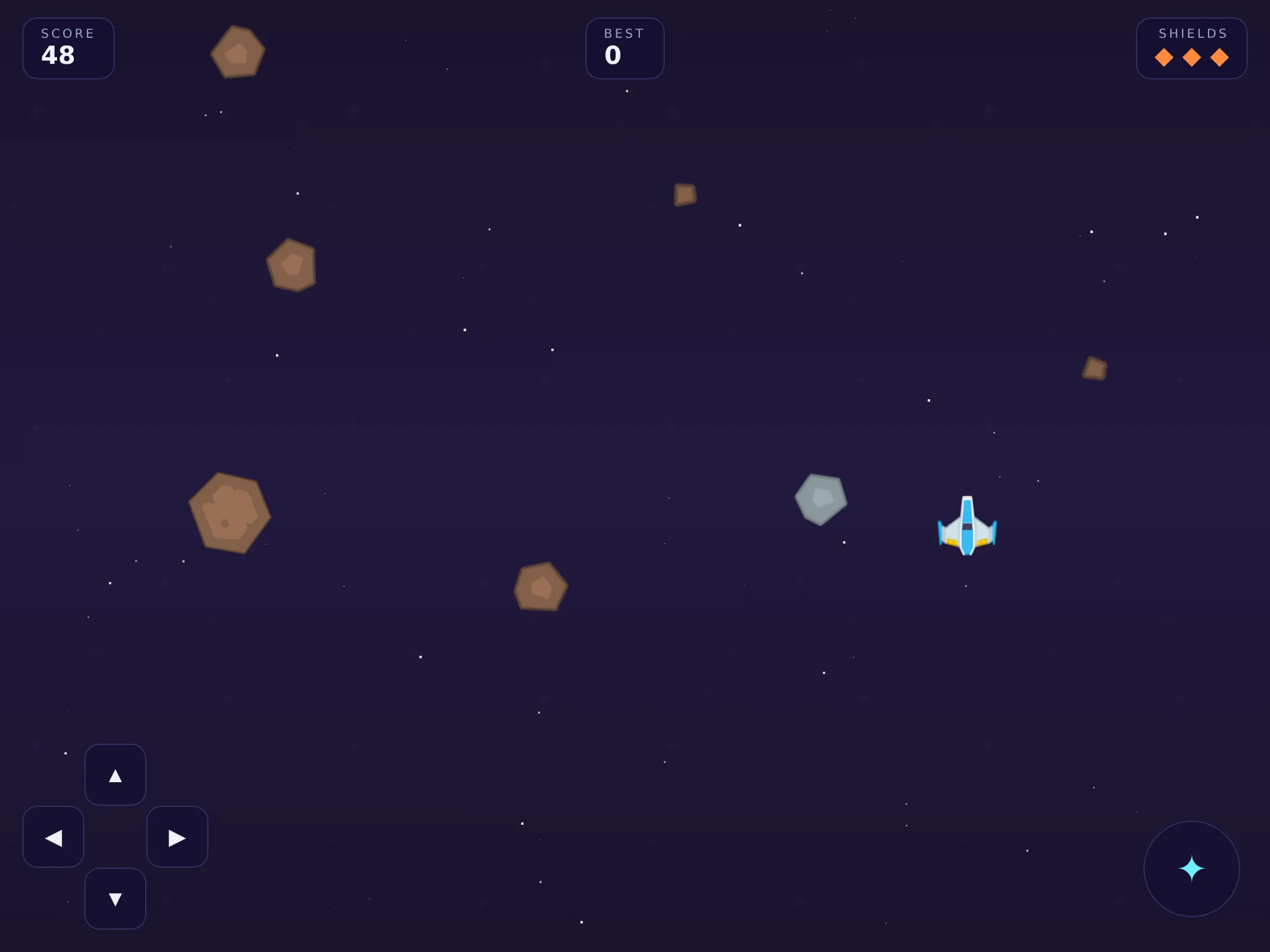 A frame from Asteroid Dodge — asset pipeline demo