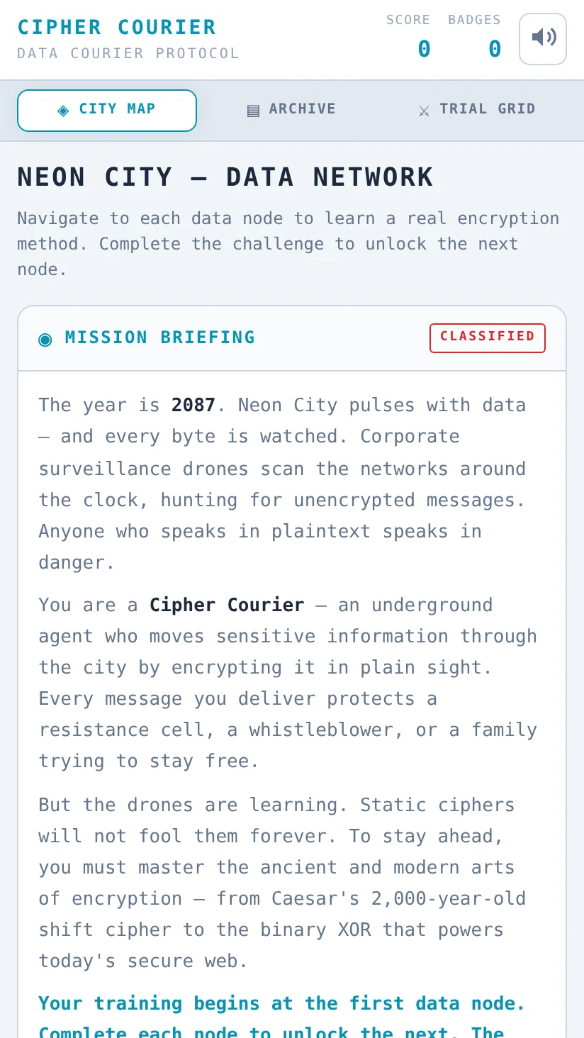 A frame from Cipher Courier