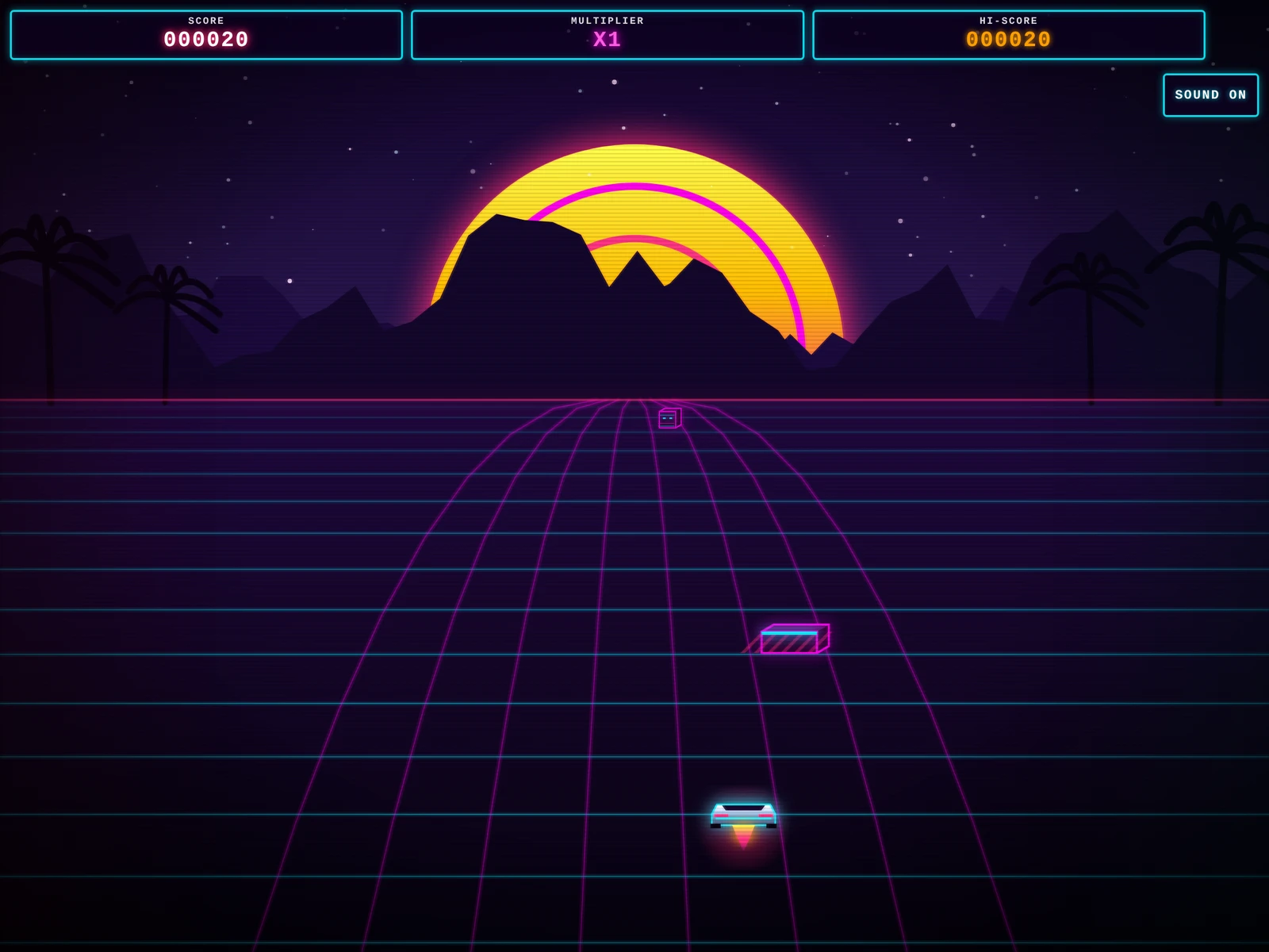 A frame from Neon Drive: Retrowave Runner