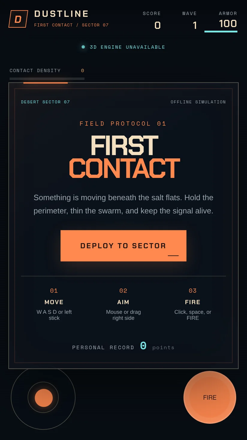 A frame from Dustline: First Contact